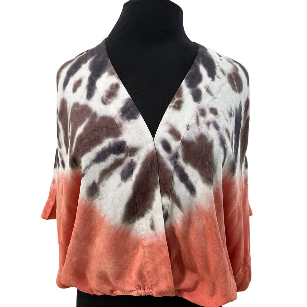 Young Fabulous & Broke Women‎ Coral Brown Tie Dye Surplice Blouson Top XS Rayon